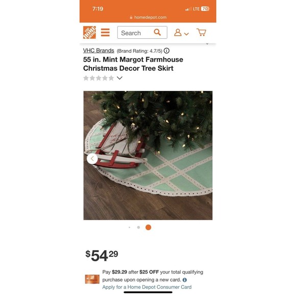 Farmhouse 55” Tree‎ Skirt - Margot Mint Christmas Lace VHC - Picture 2 of 7